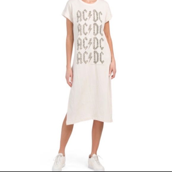 Chaser Long Midi Tee Shirt Dress AC/DC Logos in Cheetah Print XS NWT $84 - Picture 1 of 12